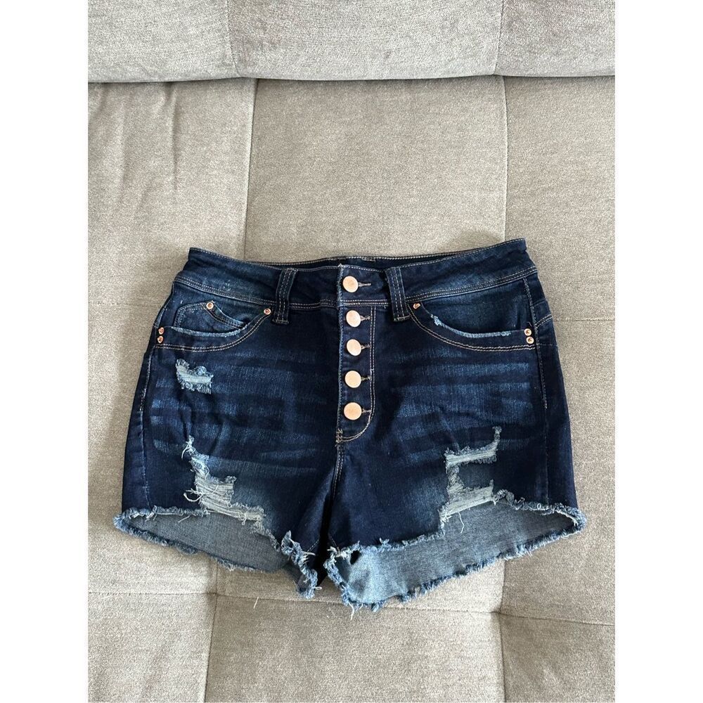 Fashion Nova high waist stretch destroyed frayed denim‎ shorts sz 7